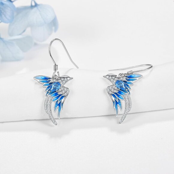 Women's Phoenix Hummingbird Bee Stingrays 925 Sterling Silver Dolphin Earrings - Picture 3 of 8